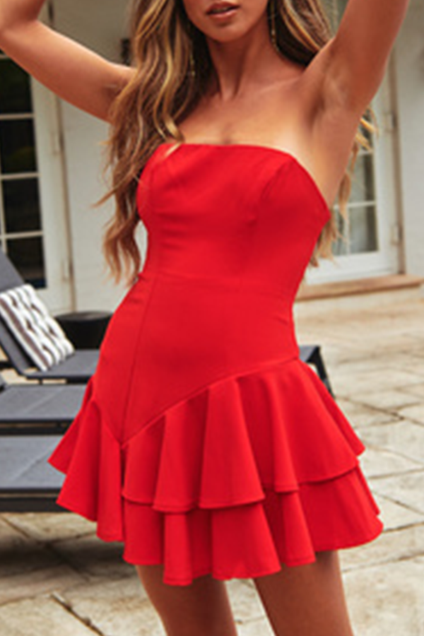 Casual & Stylish Classic Solid Patchwork Flounce Strapless A Line Dresses(3 Colors)