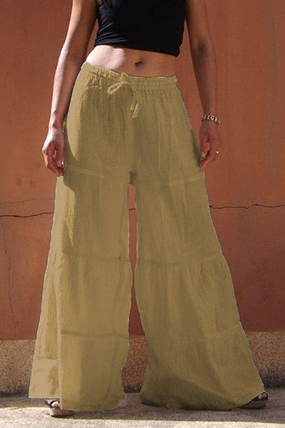 Casual & Stylish Classic Solid Frenulum Loose Wide Leg Patchwork Bottoms(5 Colors)