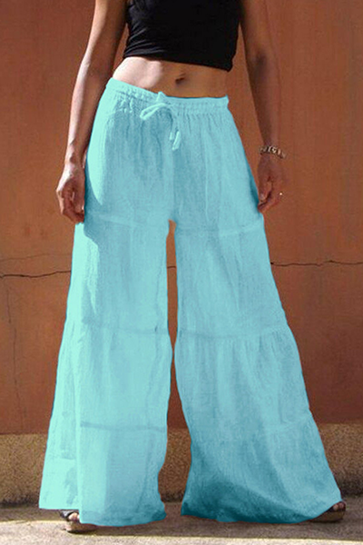 Casual & Stylish Classic Solid Frenulum Loose Wide Leg Patchwork Bottoms(5 Colors)