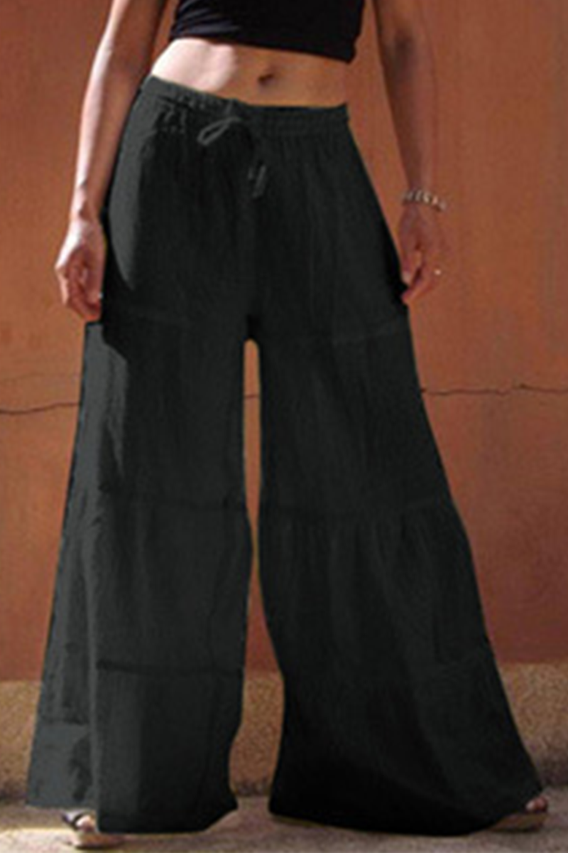 Casual & Stylish Classic Solid Frenulum Loose Wide Leg Patchwork Bottoms(5 Colors)