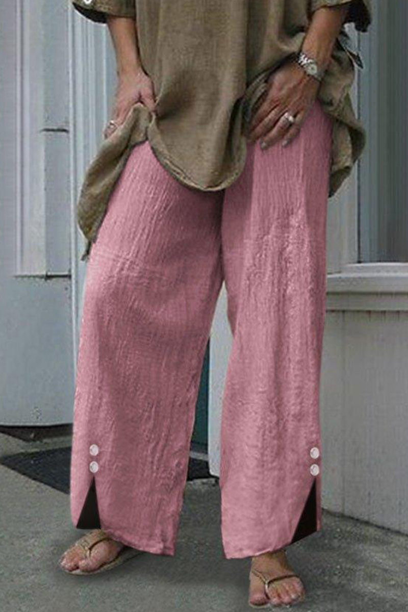 Casual & Stylish Classic Solid Patchwork Buttons Straight Wide Leg Classic Solid Color Bottoms(6 Colors)