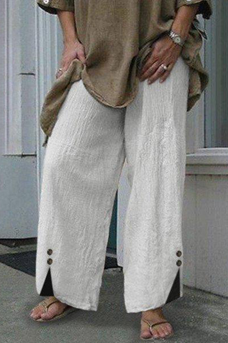 Casual & Stylish Classic Solid Patchwork Buttons Straight Wide Leg Classic Solid Color Bottoms(6 Colors)