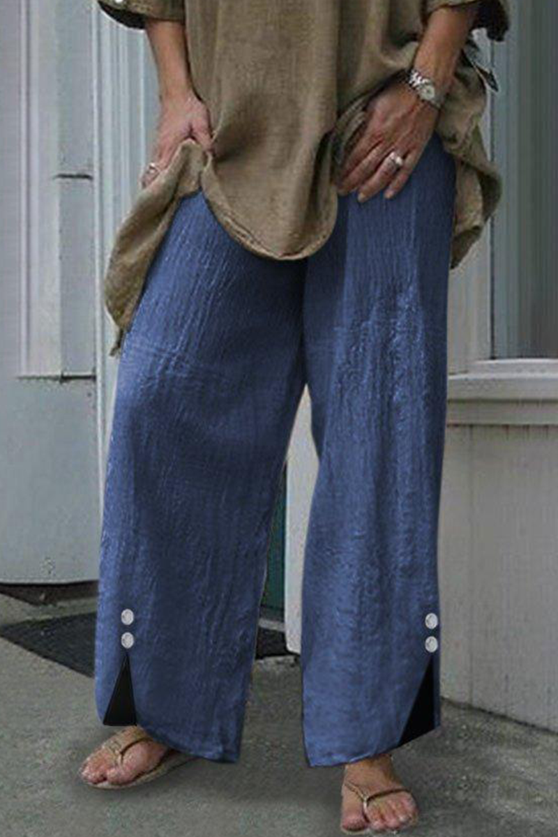 Casual & Stylish Classic Solid Patchwork Buttons Straight Wide Leg Classic Solid Color Bottoms(6 Colors)