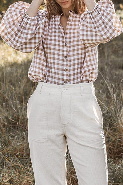 Casual en stijlvolle geruite split-joint tie-dye tops met O-hals