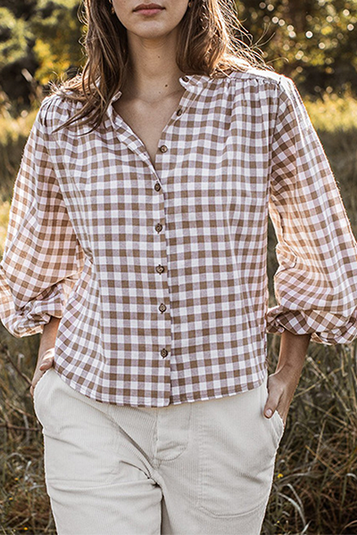 Casual en stijlvolle geruite split-joint tie-dye tops met O-hals