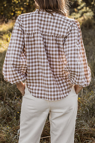 Casual en stijlvolle geruite split-joint tie-dye tops met O-hals