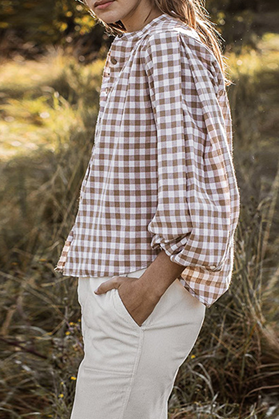 Casual en stijlvolle geruite split-joint tie-dye tops met O-hals