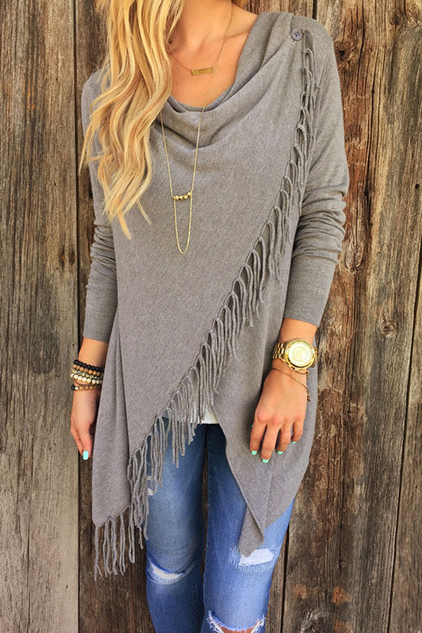 Casual en stijlvol klassiek effen kwastje patchwork split asymmetrische kraag tops (5 kleuren)