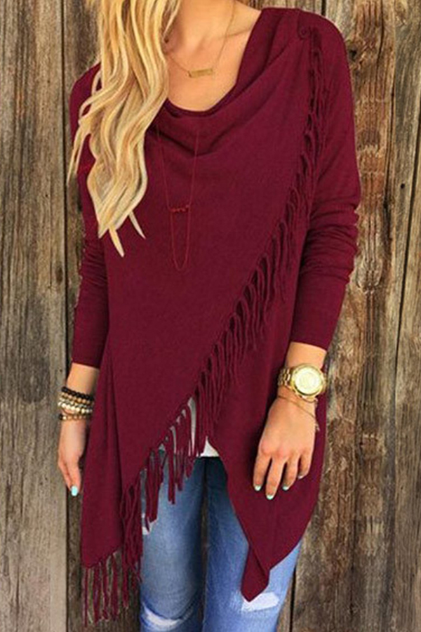 Casual en stijlvol klassiek effen kwastje patchwork split asymmetrische kraag tops (5 kleuren)