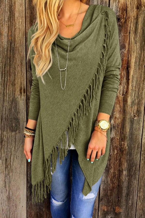 Casual en stijlvol klassiek effen kwastje patchwork split asymmetrische kraag tops (5 kleuren)