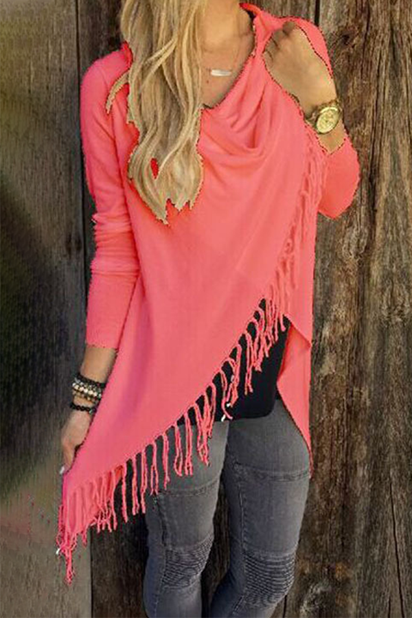 Casual en stijlvol klassiek effen kwastje patchwork split asymmetrische kraag tops (5 kleuren)