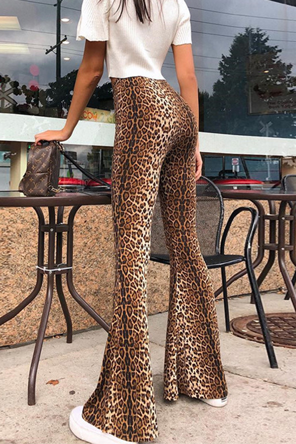 Street-Savvy Animal Print High-Waisted Full-Length Bottoms (Leopard Patchwork)