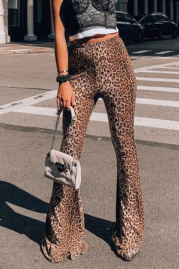 Street-Savvy Animal Print High-Waisted Full-Length Bottoms (Leopard Patchwork)