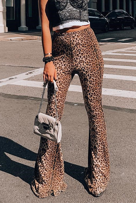 Pantalones largos de cintura alta con estampado animal conocedores de la calle (parches de leopardo)