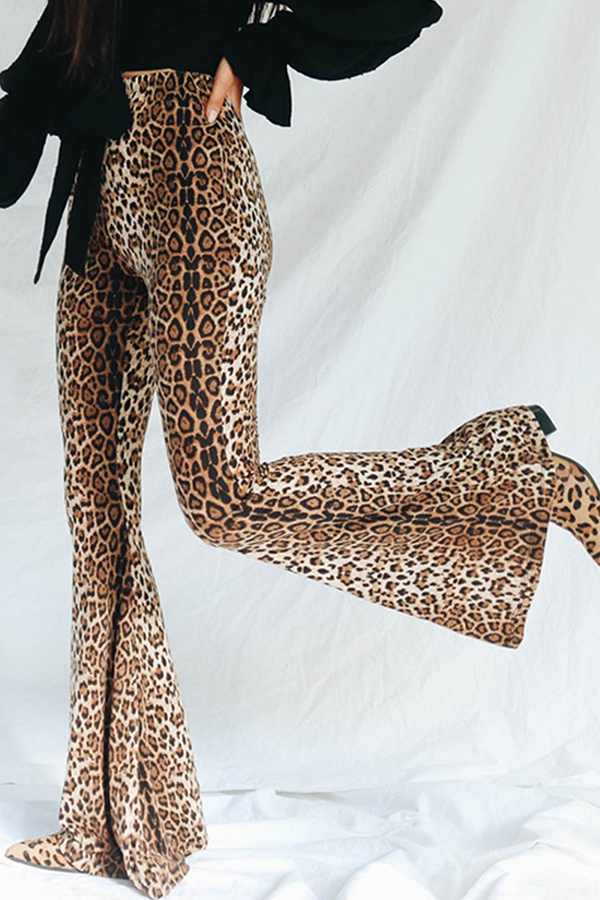 Street-Savvy Animal Print High-Waisted Full-Length Bottoms (Leopard Patchwork)