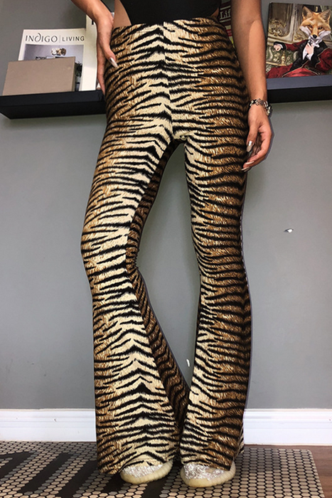 Pantalones largos de cintura alta con estampado animal conocedores de la calle (parches de leopardo)