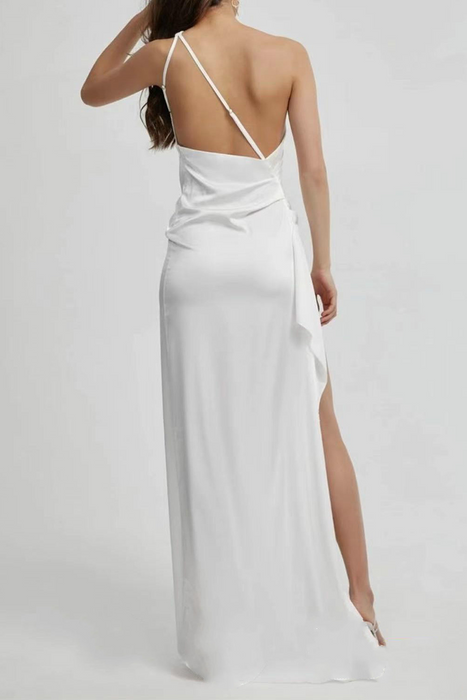 Fashion Elegant & Stylish Classic Solid Patchwork Slit Oblique Collar Evening Dress Dresses(4 Colors)