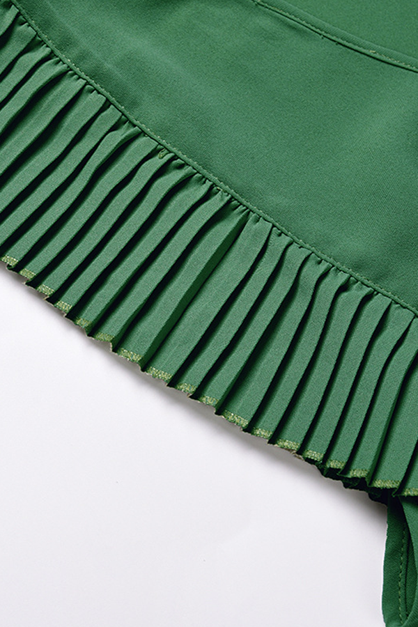 Elegant & Stylish Classic Solid Flounce Strap Design V Neck Pleated Dresses(6 Colors)