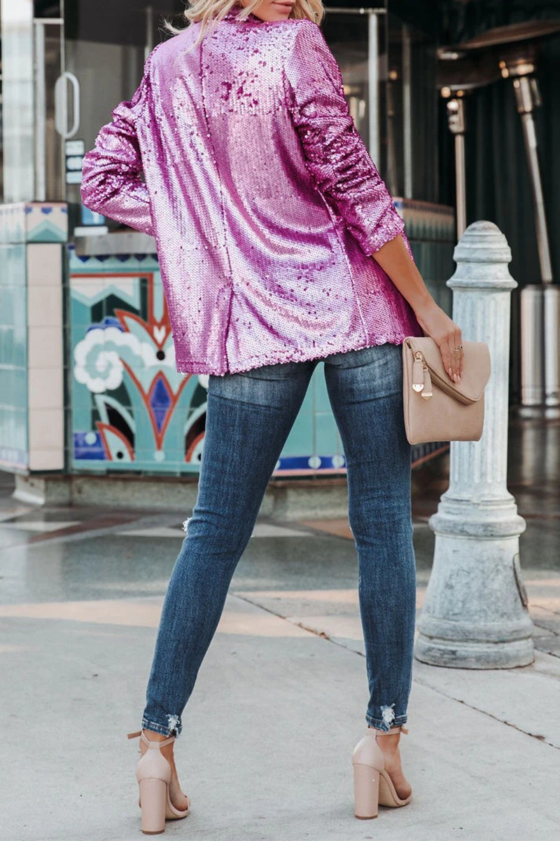 Street-Chic Sequin Cardigan Collar Outerwear with Patchwork