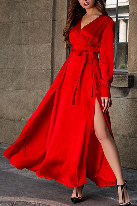 Casual & Stylish Classic Solid Slit V Neck Irregular Dress Dresses(3 Colors)