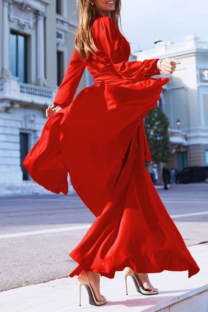 Casual & Stylish Classic Solid Slit V Neck Irregular Dress Dresses(3 Colors)