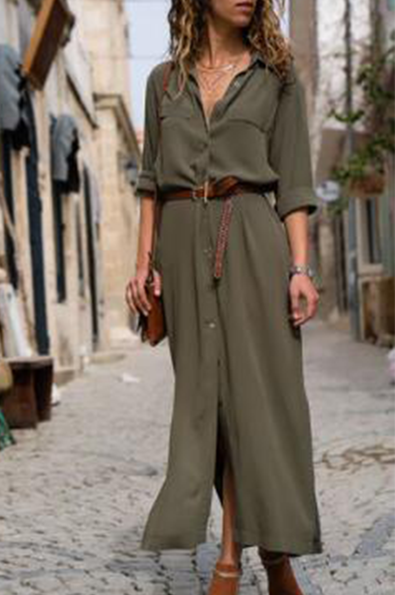 Casual effen patchwork turndown kraag shirtjurk Jurken elegant voor speciale gelegenheden