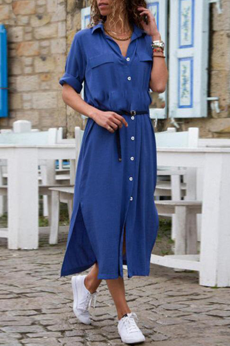 Casual Solid Patchwork Turndown Collar Shirt Dress Dresses Elegant For Special Occasions