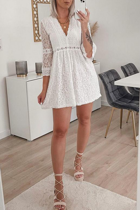 Casual & Stylish Classic Solid Lace V Neck Cake Skirt Dresses