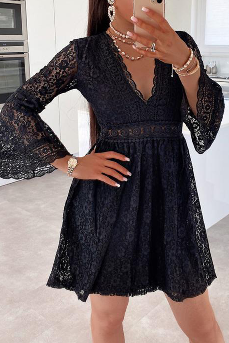 Casual & Stylish Classic Solid Lace V Neck Cake Skirt Dresses