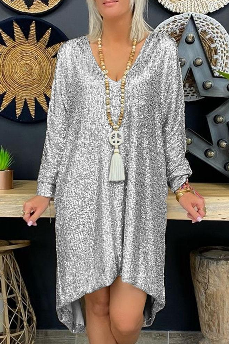 Casual & Stylish Classic Solid Sequins V Neck Straight Dresses(4 Colors)