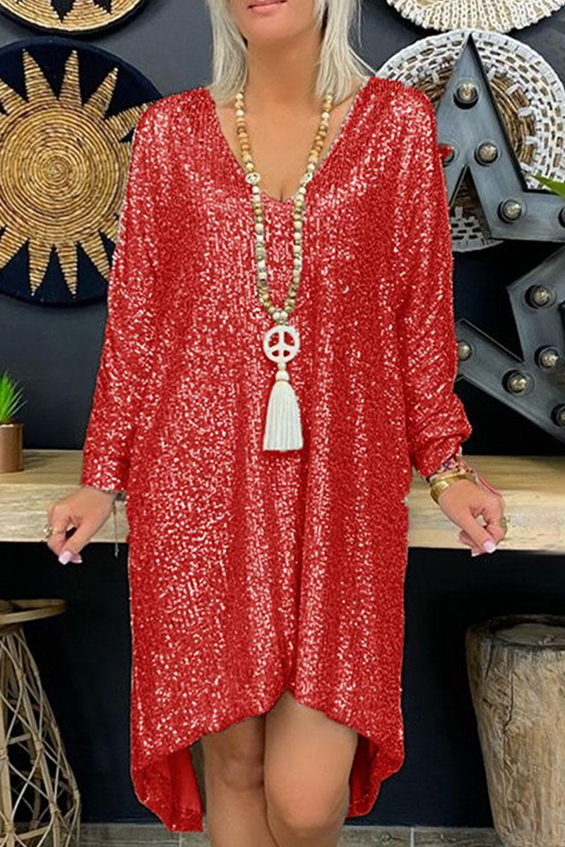 Casual & Stylish Classic Solid Sequins V Neck Straight Dresses(4 Colors)