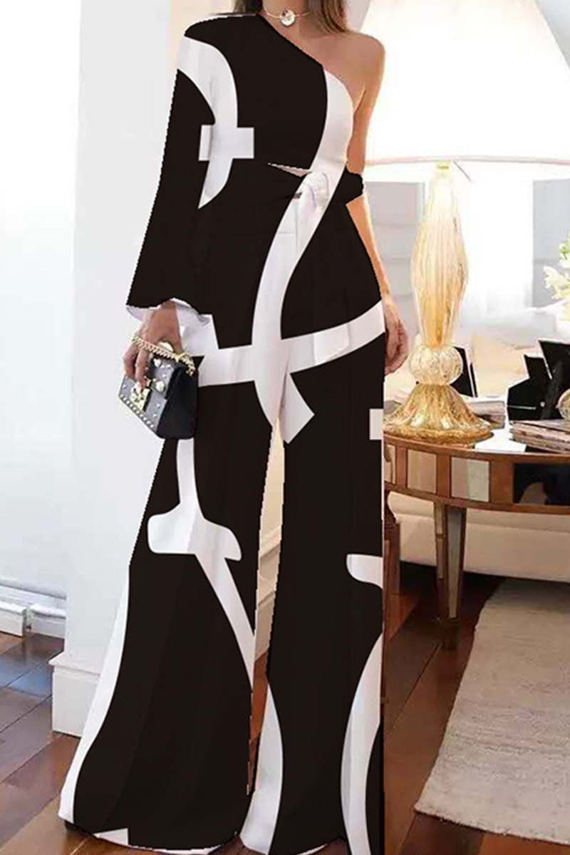 Trendy Two-Piece: Patchwork One Shoulder Set with Pencil Skirt Dresses