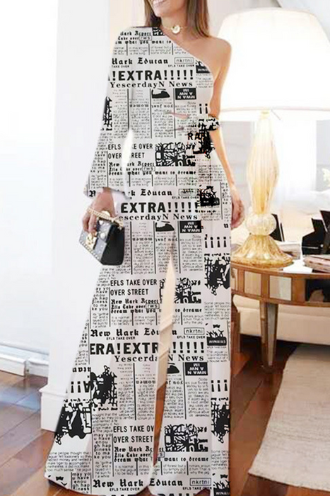 Traje de dos piezas de moda: conjunto de un hombro de retazos con vestidos de falda lápiz