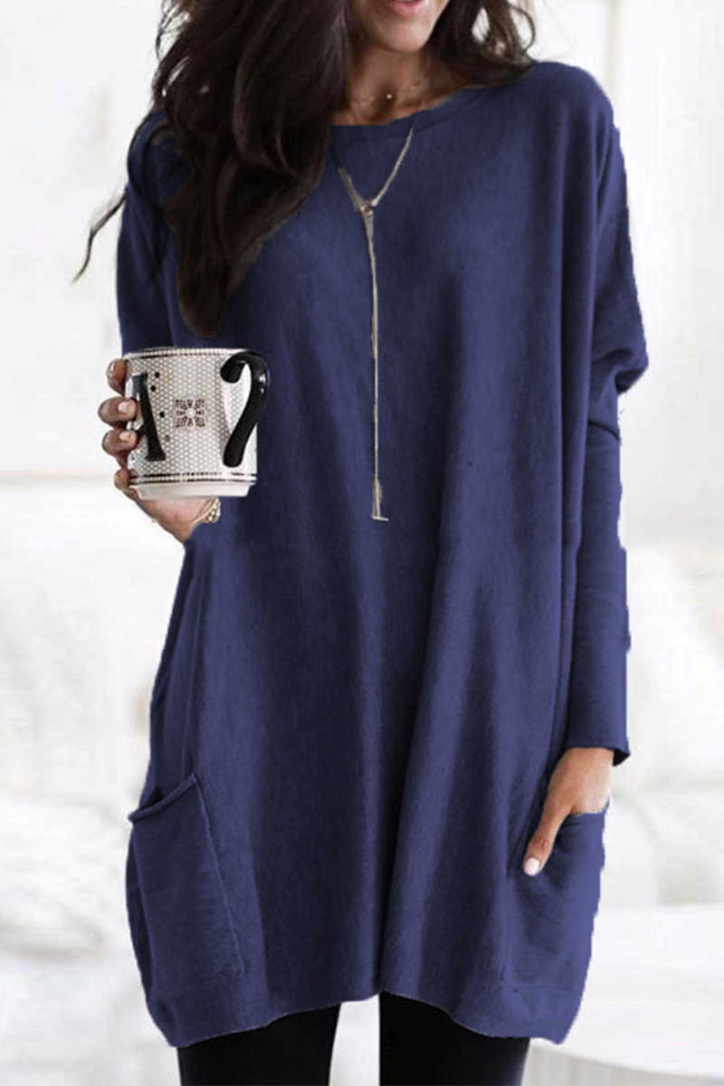 Fashion Classic Solid Split Joint O Neck Tops(7 Colors)