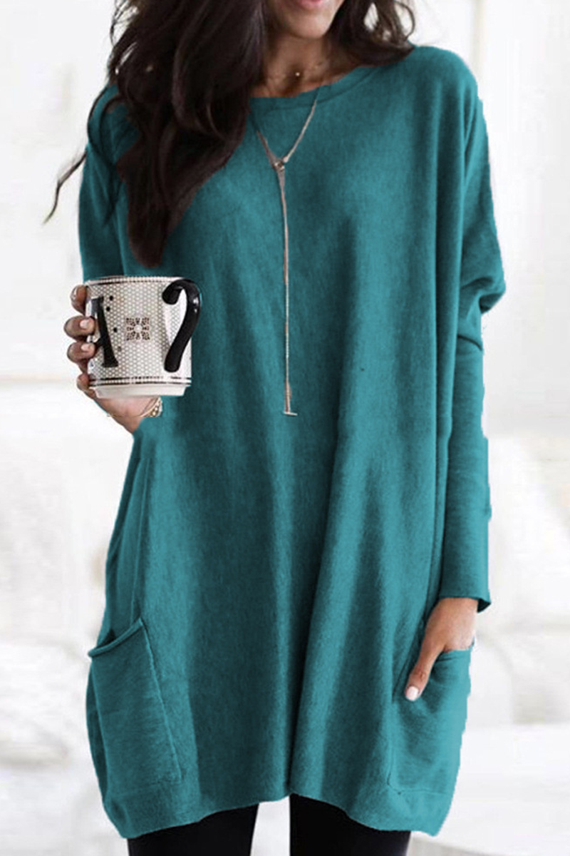 Fashion Classic Solid Split Joint O Neck Tops(7 Colors)