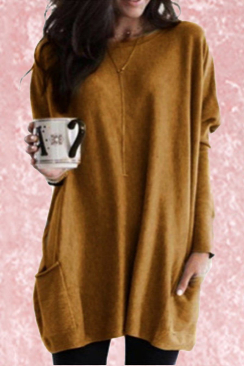 Fashion Classic Solid Split Joint O Neck Tops(7 Colors)