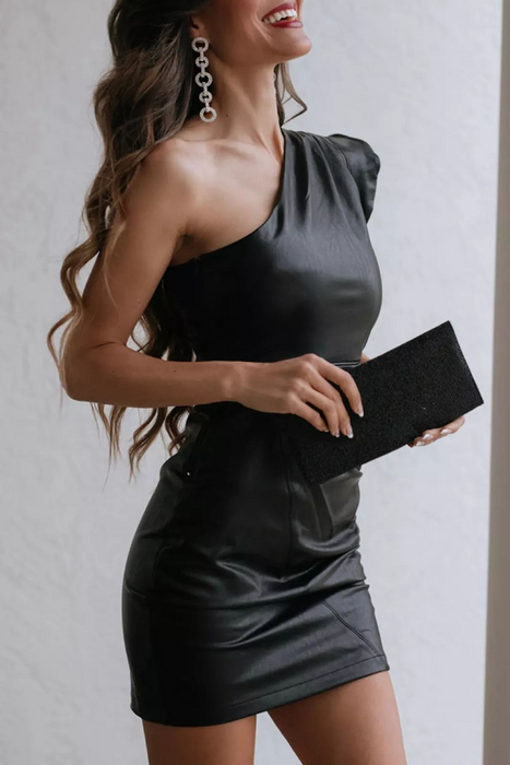 Sexy Classic Solid Flounce One Shoulder Pencil Skirt Dresses
