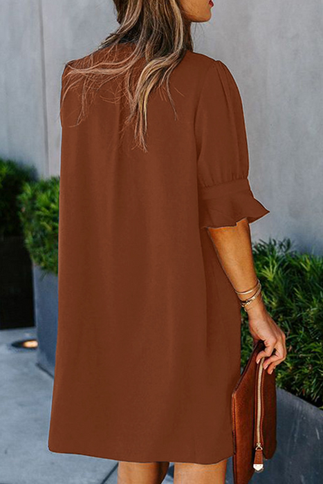 Casual & Stylish Classic Solid Split Joint V Neck Straight Dresses