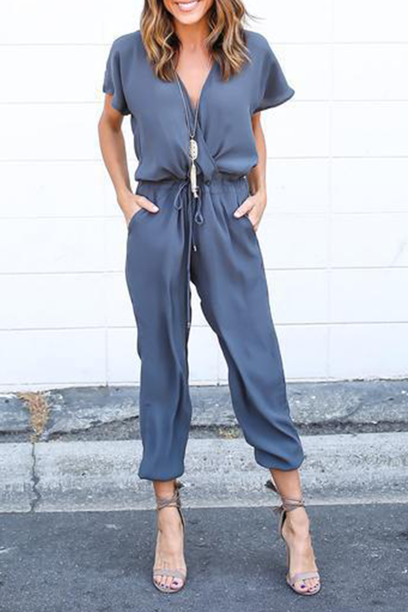 Casual & Stylish Classic Solid Patchwork V Neck Straight Jumpsuits(3 Colors)