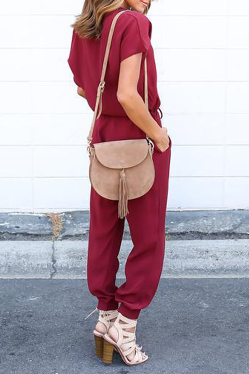 Casual & Stylish Classic Solid Patchwork V Neck Straight Jumpsuits(3 Colors)
