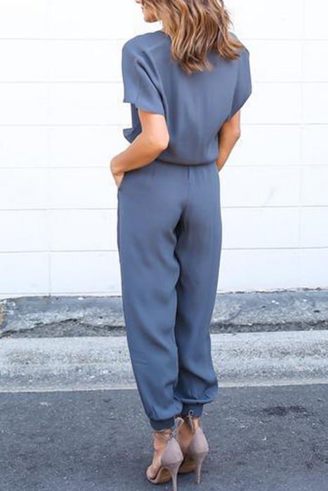 Casual & Stylish Classic Solid Patchwork V Neck Straight Jumpsuits(3 Colors)