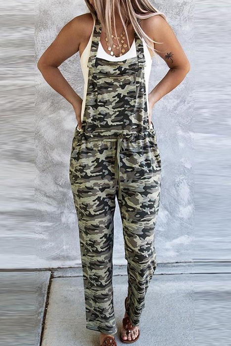 Casual & Stylish Camouflage Print Patchwork Square Collar Harlan Jumpsuits