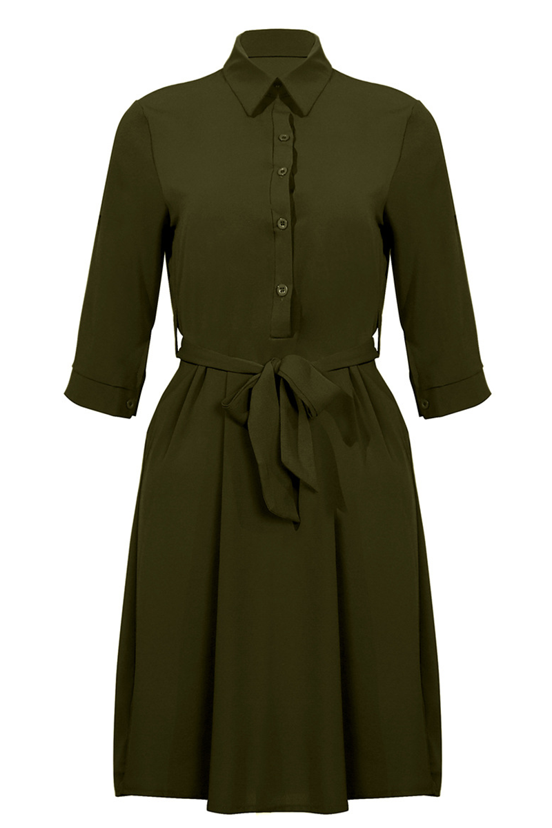 Casual & Stylish Classic Solid Patchwork Turndown Collar Shirt Dress Dresses(4 Colors)