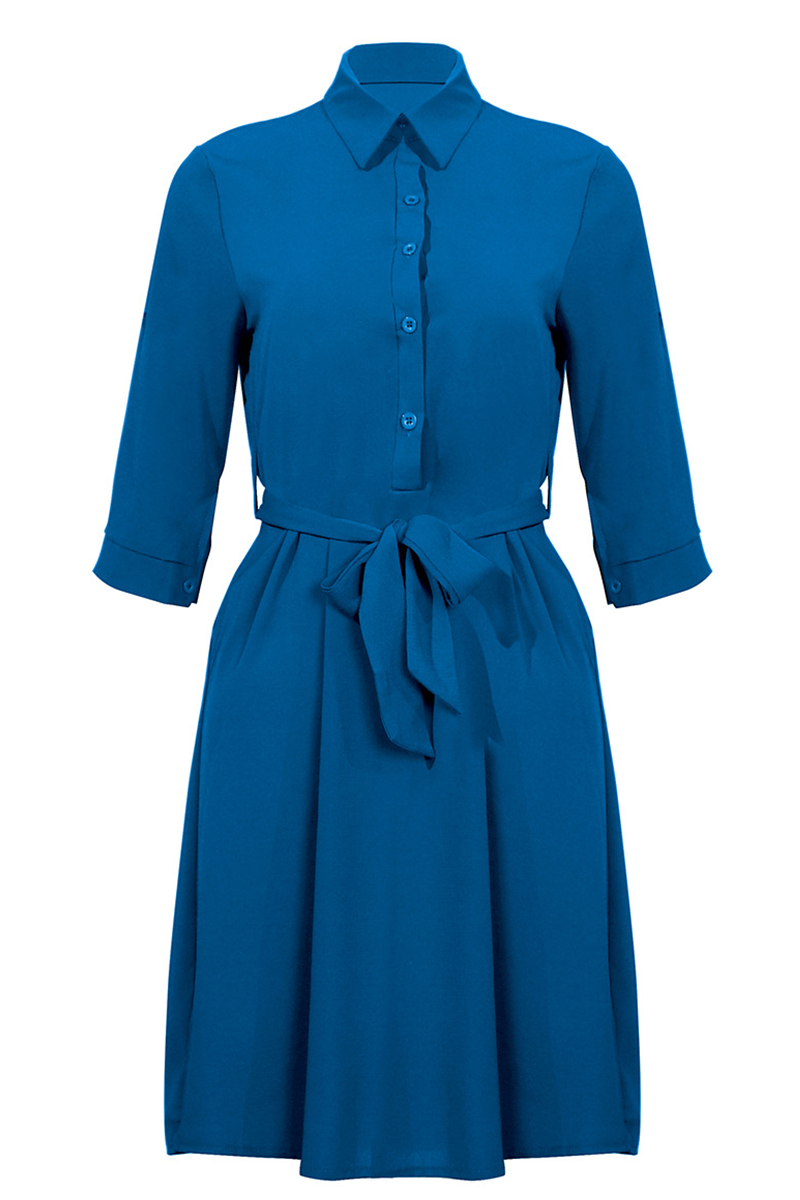 Casual & Stylish Classic Solid Patchwork Turndown Collar Shirt Dress Dresses(4 Colors)