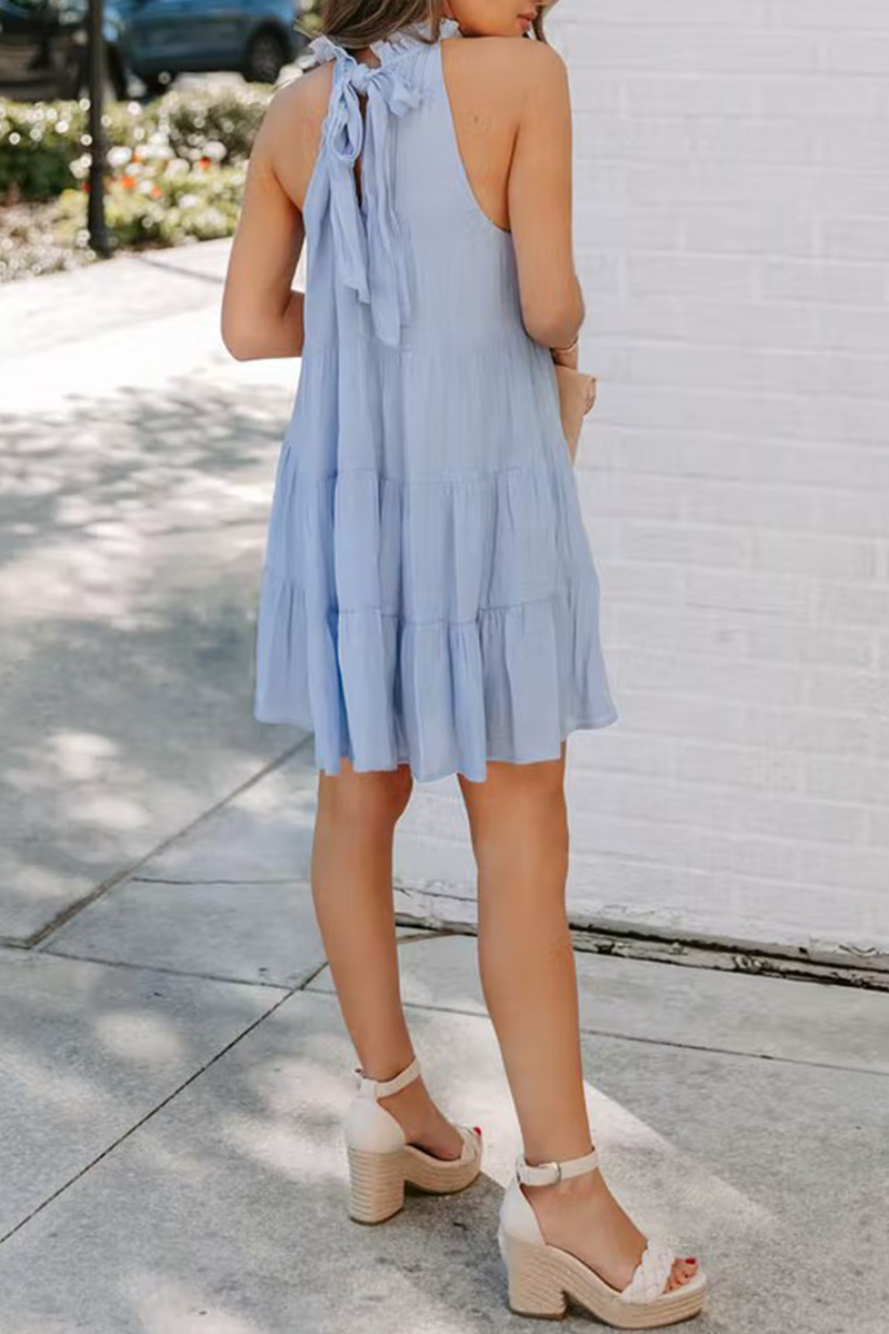 Casual & Stylish Classic Solid Patchwork Halter Cake Skirt Dresses(5 Colors)