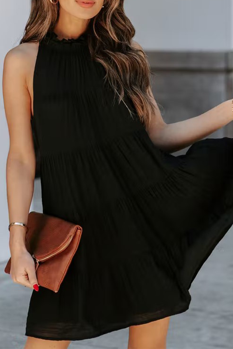 Casual & Stylish Classic Solid Patchwork Halter Cake Skirt Dresses(5 Colors)