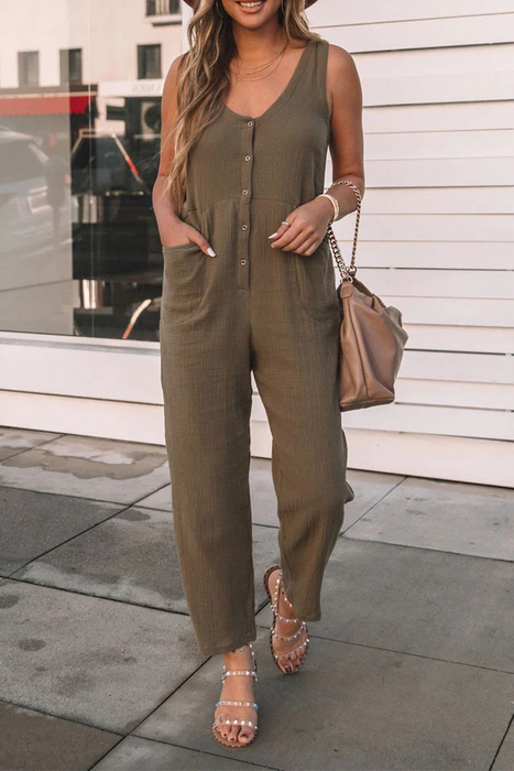 Casual & Stylish Classic Solid Split Joint U Neck Straight Jumpsuits