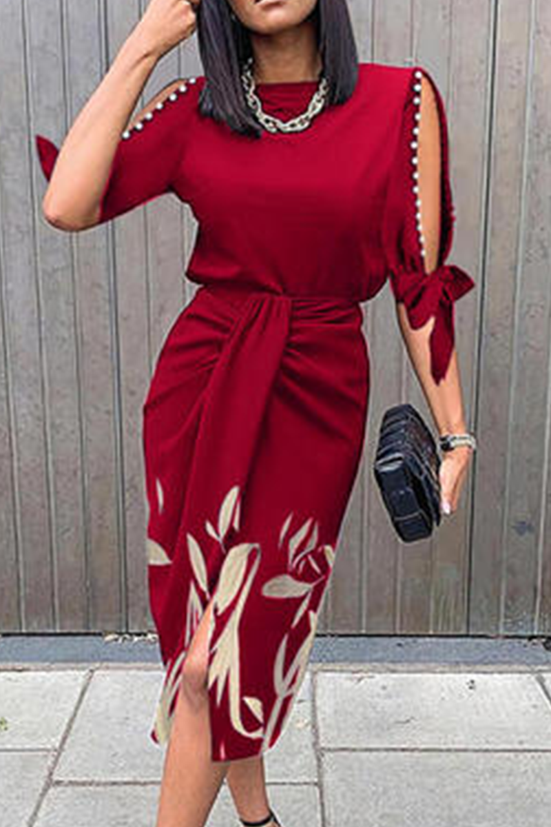 Casual & Stylish Print O Neck Waist Skirt Dresses(5 Colors)