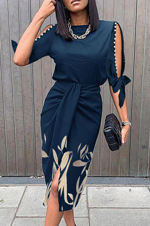 Casual & Stylish Print O Neck Waist Skirt Dresses(5 Colors)