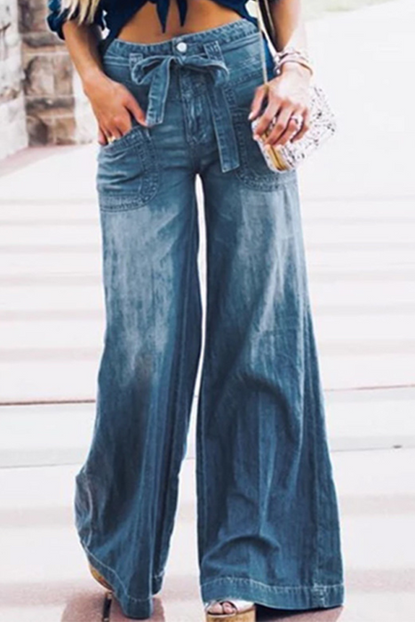 Casual & Stylish Classic Solid Frenulum Mid Waist Boot Cut Denim Jeans
